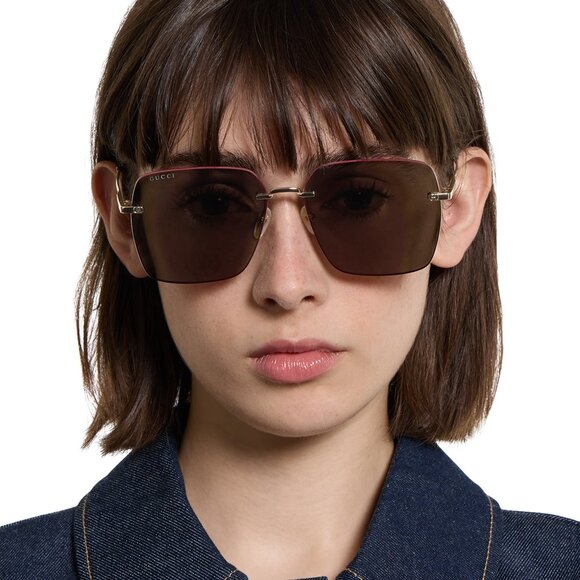 Gucci GG1955SA 004 Sunglasses Gold/Green Square Frame, Brown Lenses main image 10